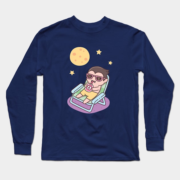 Cute Vampire Chilling And Enjoying A Moonbath Funny Long Sleeve T-Shirt by rustydoodle